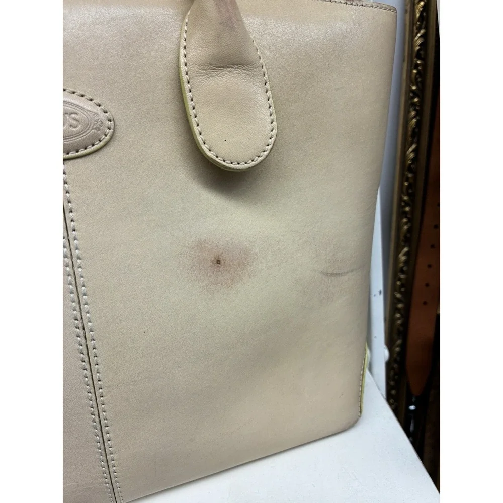 J.E. Tods Beige Leather Top Handle Tote Bag Made in Italy *See Photos*
